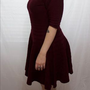 Burgundy pull on flare dress.